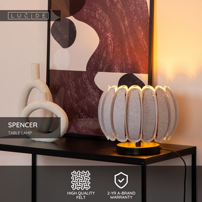 Lucide SPENCER - Table lamp - Ø 30 cm - 1xE27 - Grey